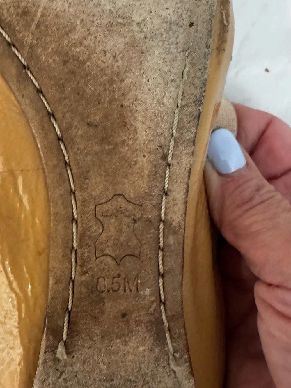Tory Burch Tan Patent Leather Logo Ballet Flats